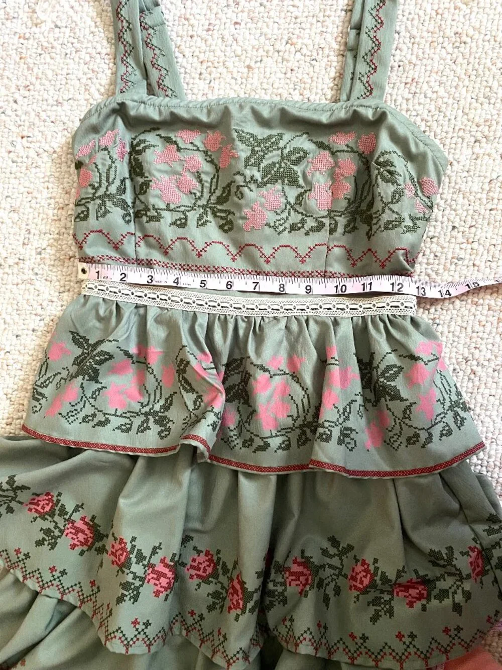 Vintage Tiered Embroidered Dress S